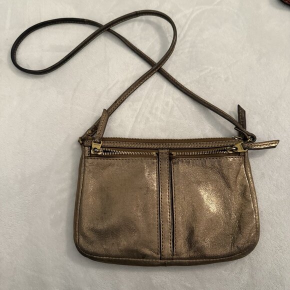 Fossil Erin Small Top Zip Metallic Bronze Rose Gold Crossbody Purse Shoulder Bag - Picture 1 of 10